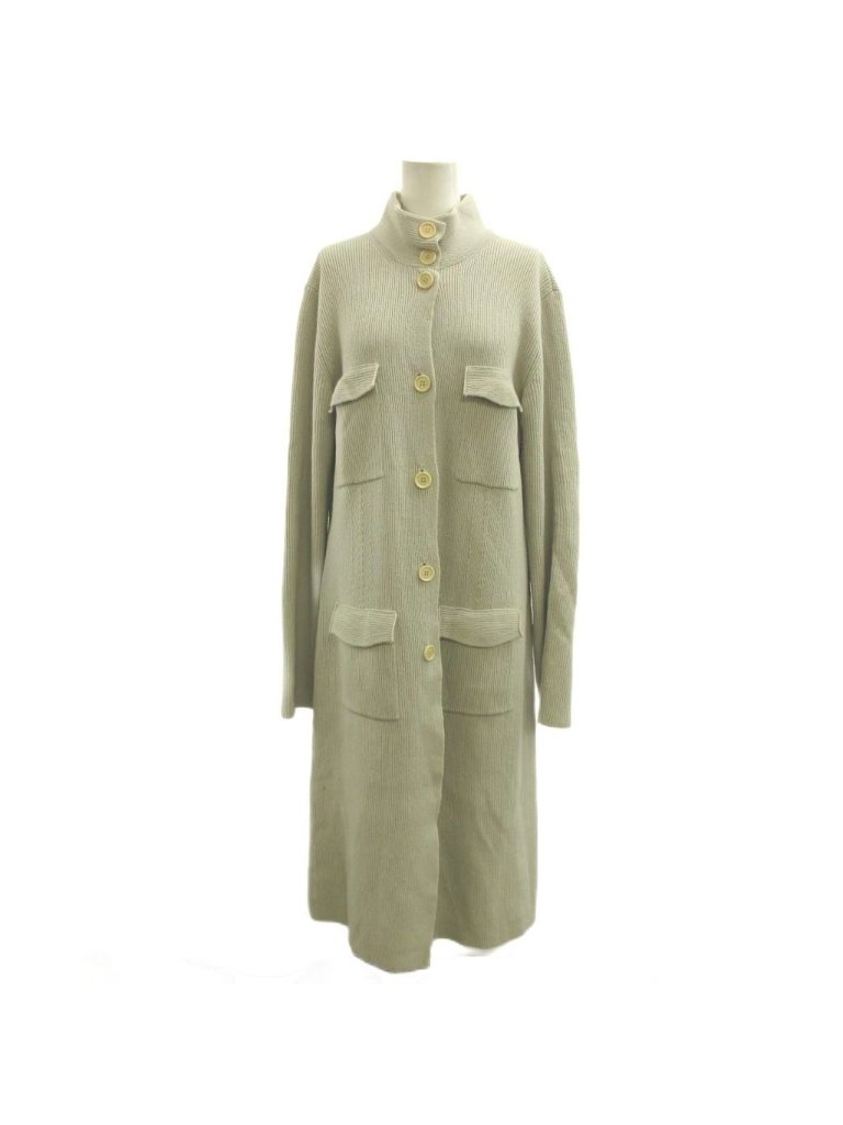 Max Mara S 'S Long Cardigan Wool Cashmere Blend L Beige Gray Ribbed Long Sleeve